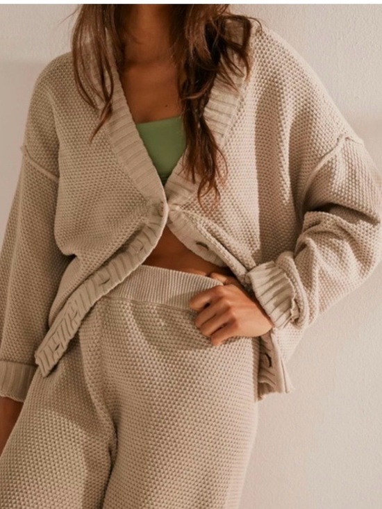 Free People Pants - Cozy Knit Cardigan & Pants Set in Brown